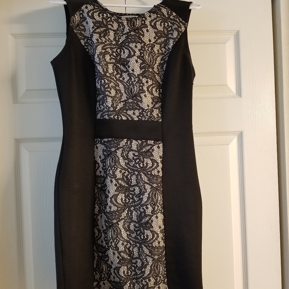 Sz 10 Lace Black Ivory Bodycon Dress 10P zipper